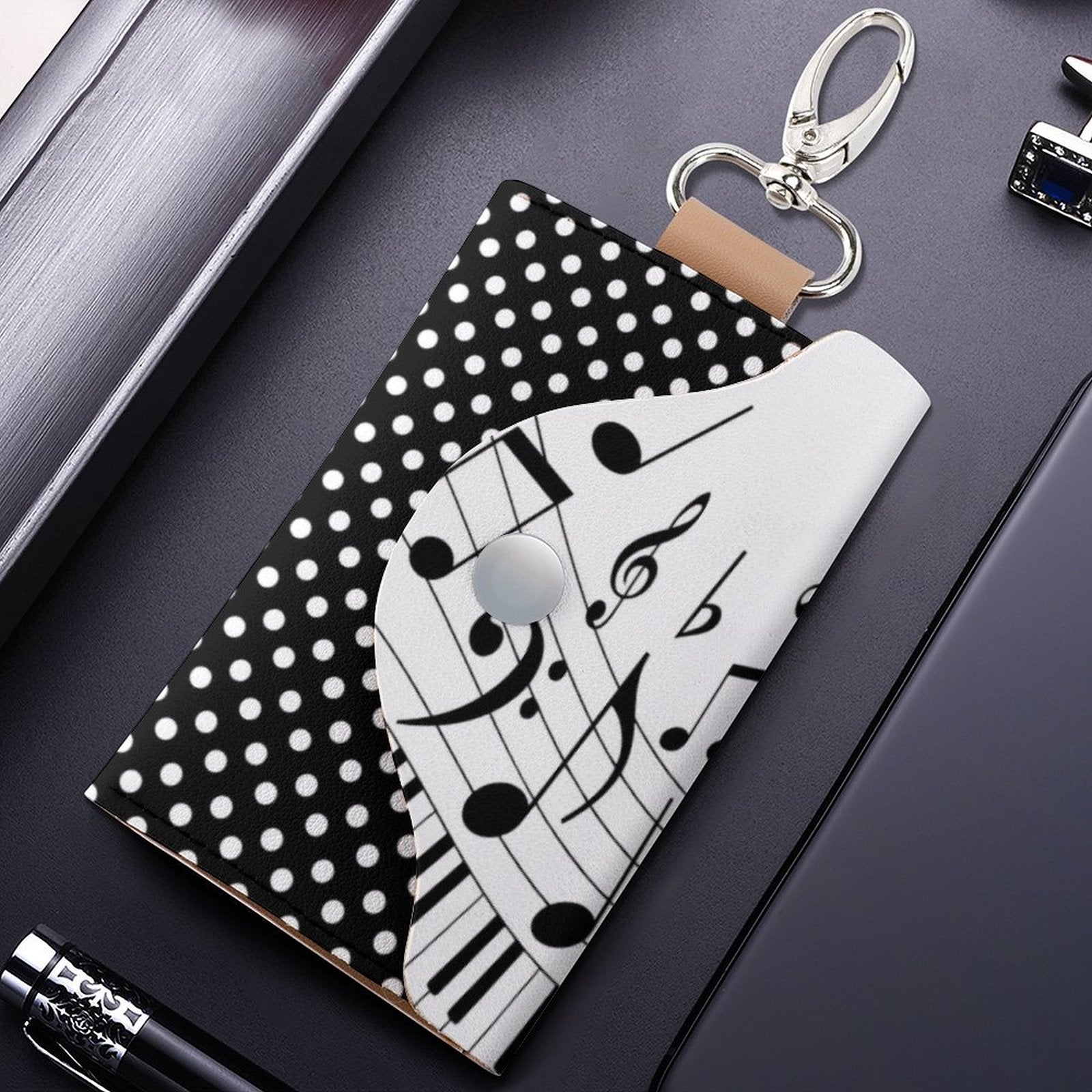 Music Dot Pattern Leather Key Bag