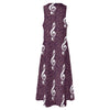 Purple & White Music Print Sleeveless Long Dress