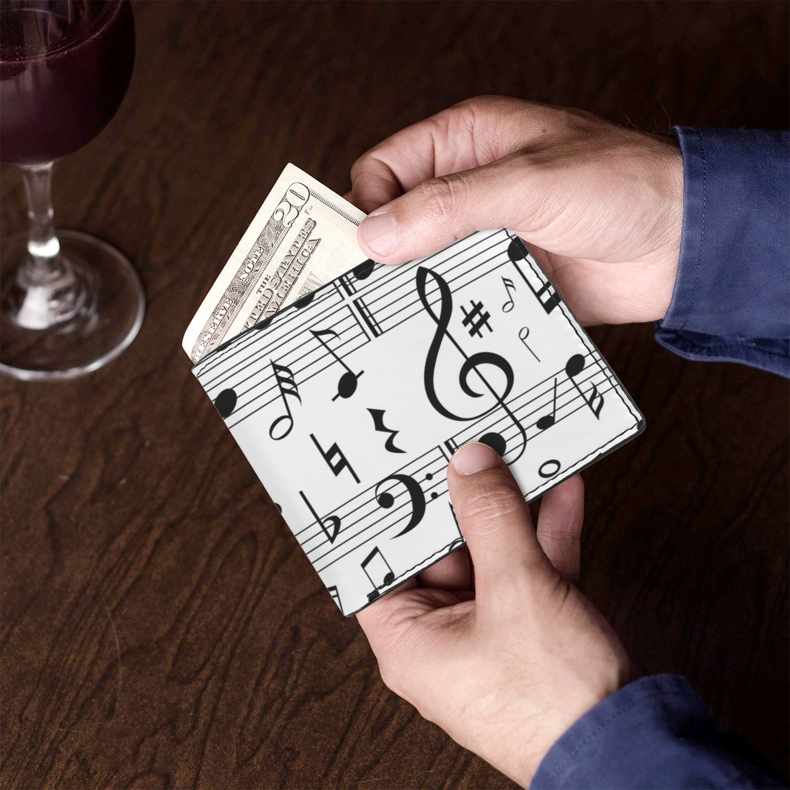 Music Scores White Men's Bifold Wallet (Photo Slot)