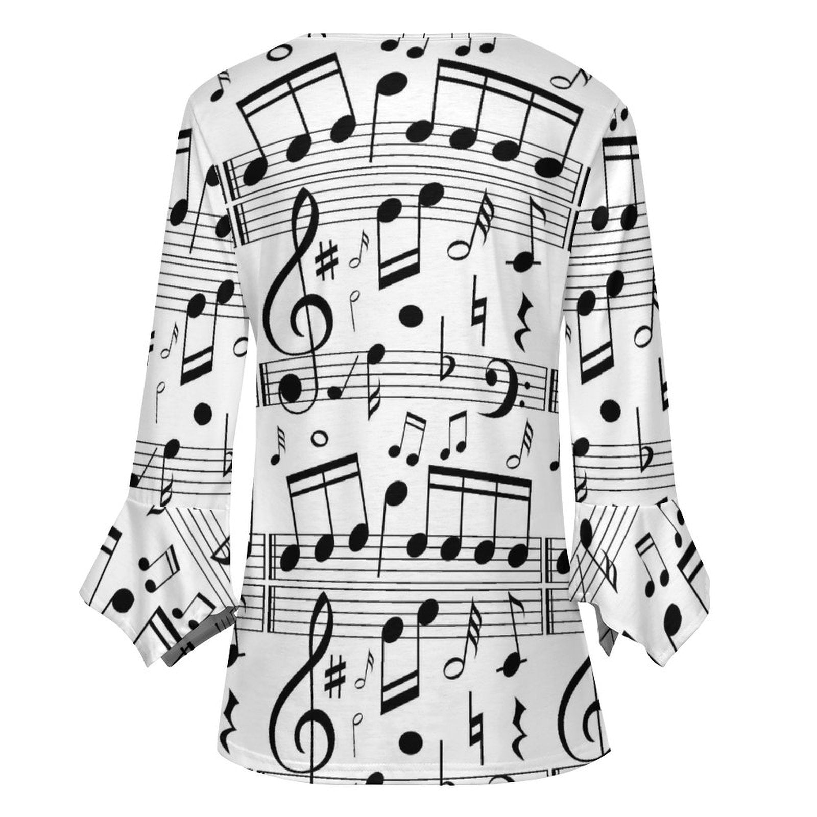 White Music Button Up Ruffled Petal Sleeve Top