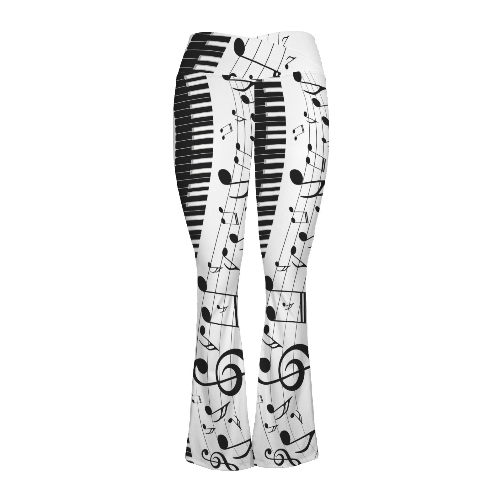 Music Piano Keys White Crossover High Waist Flare Leggings
