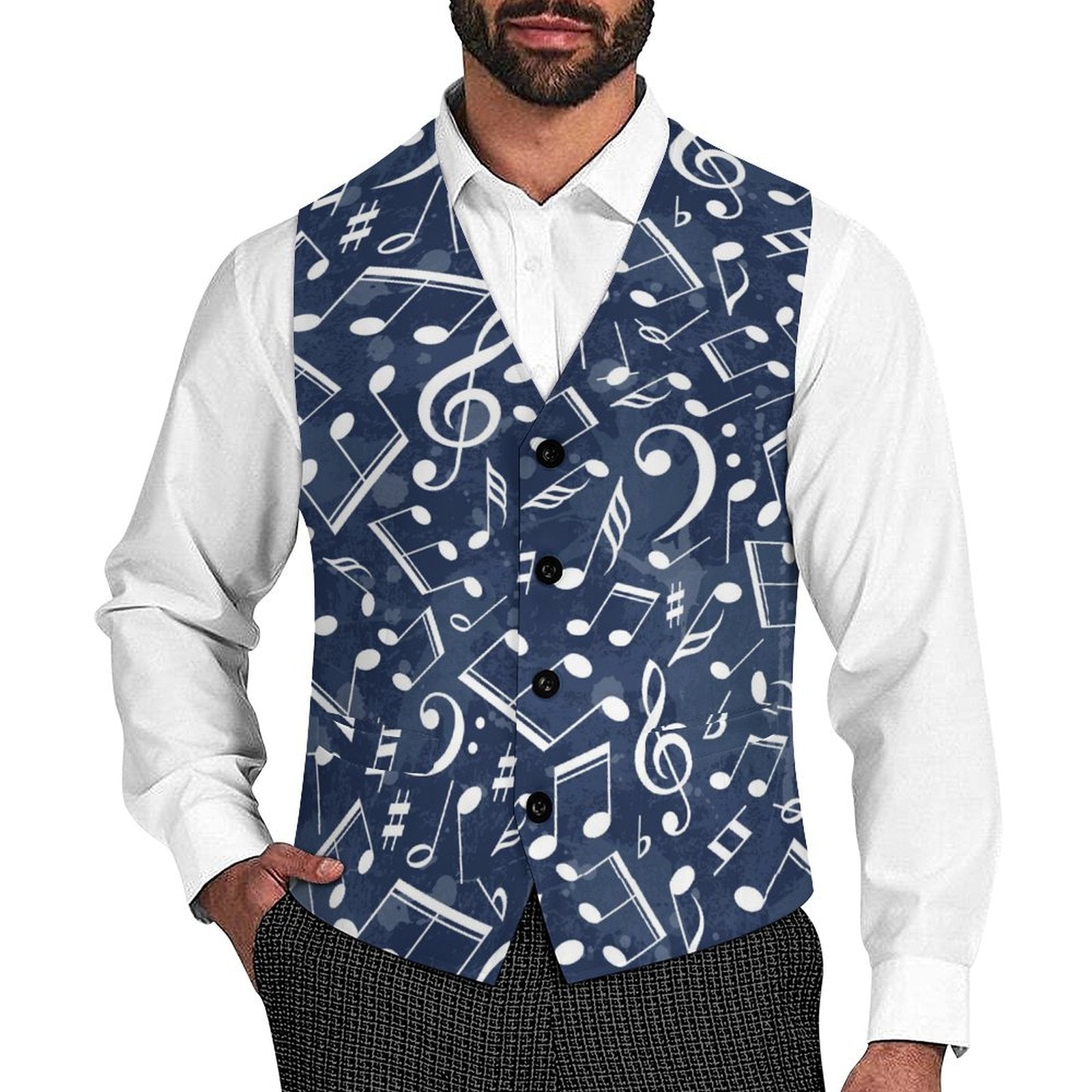 Men's Music Ocean Print Suit Vest - Artistic Pod