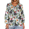 Piano Floral Print V-Neck Puff Sleeve Top