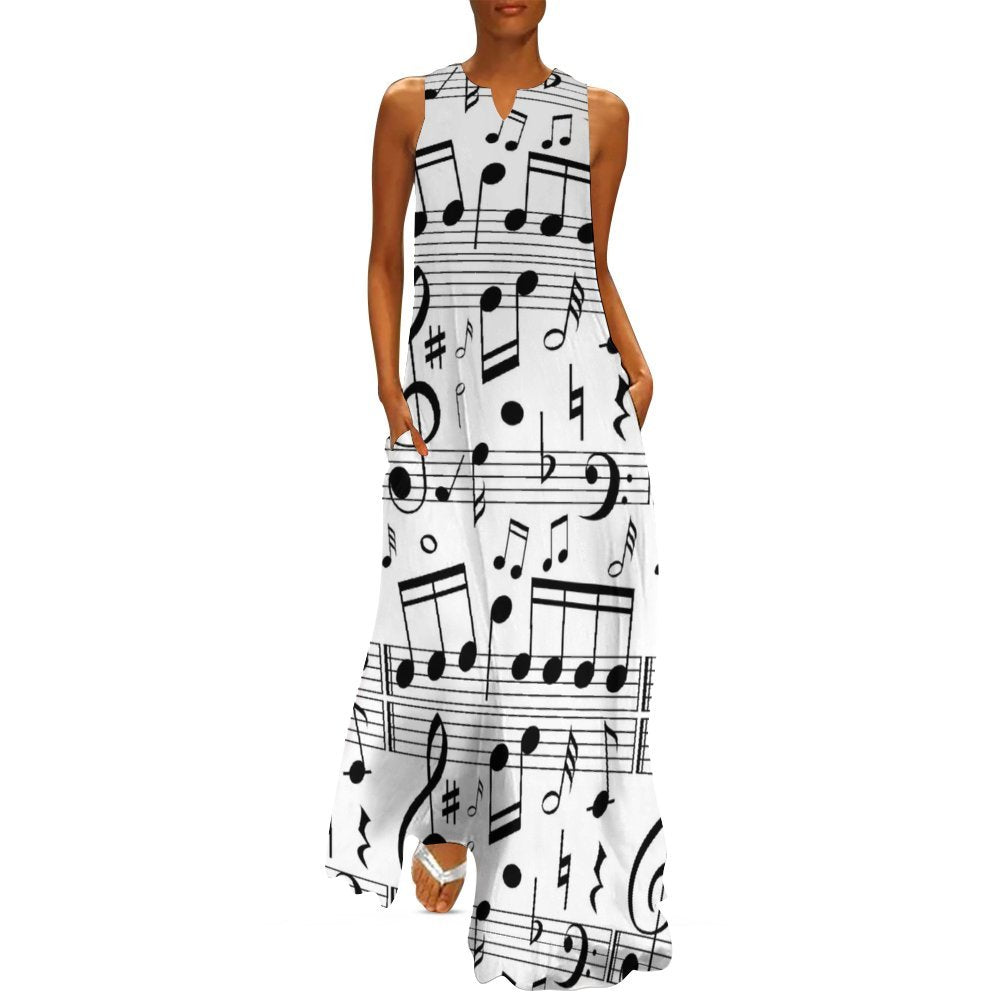 Classic Music Notes Sleeveless Long Dress
