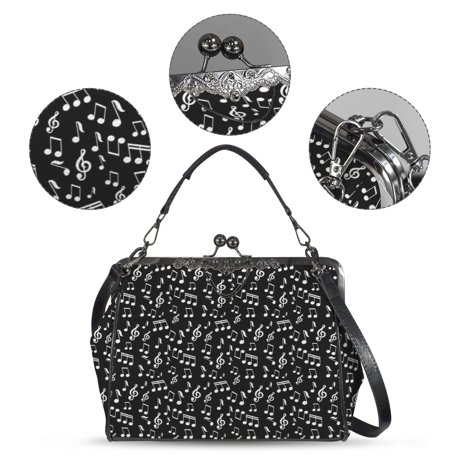 Classic Music Notes Kisslock Two-Way Handbag