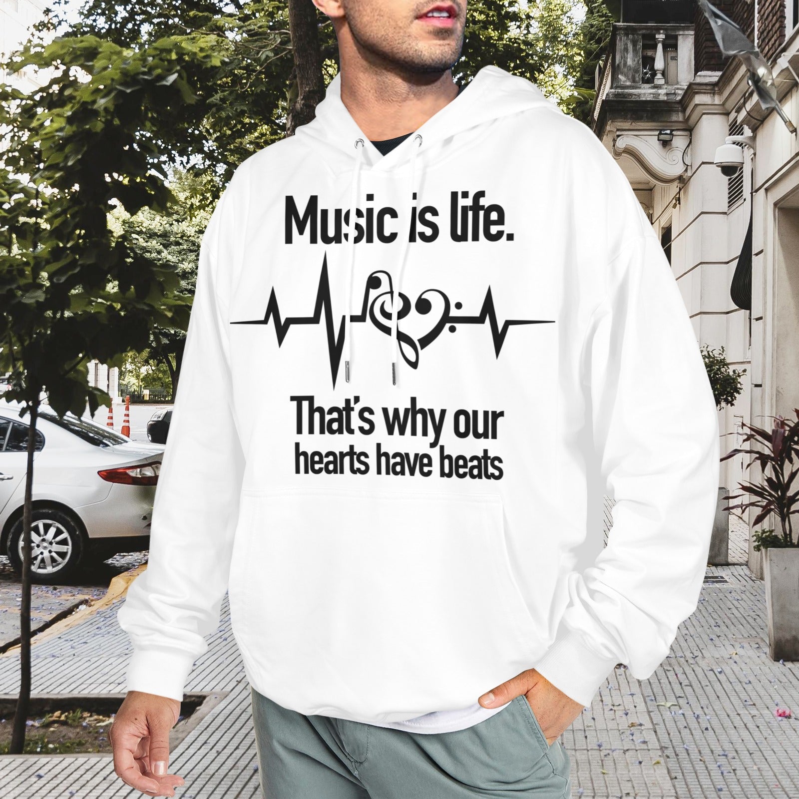 [USA Only] Music Is Life Heartbeats Men's Hoodie (Front Print)