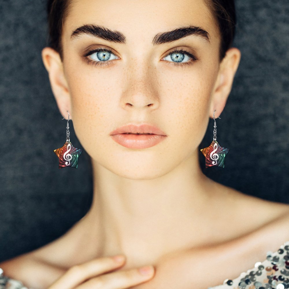 Bi-tone Music Star Shape Wooden Earrings