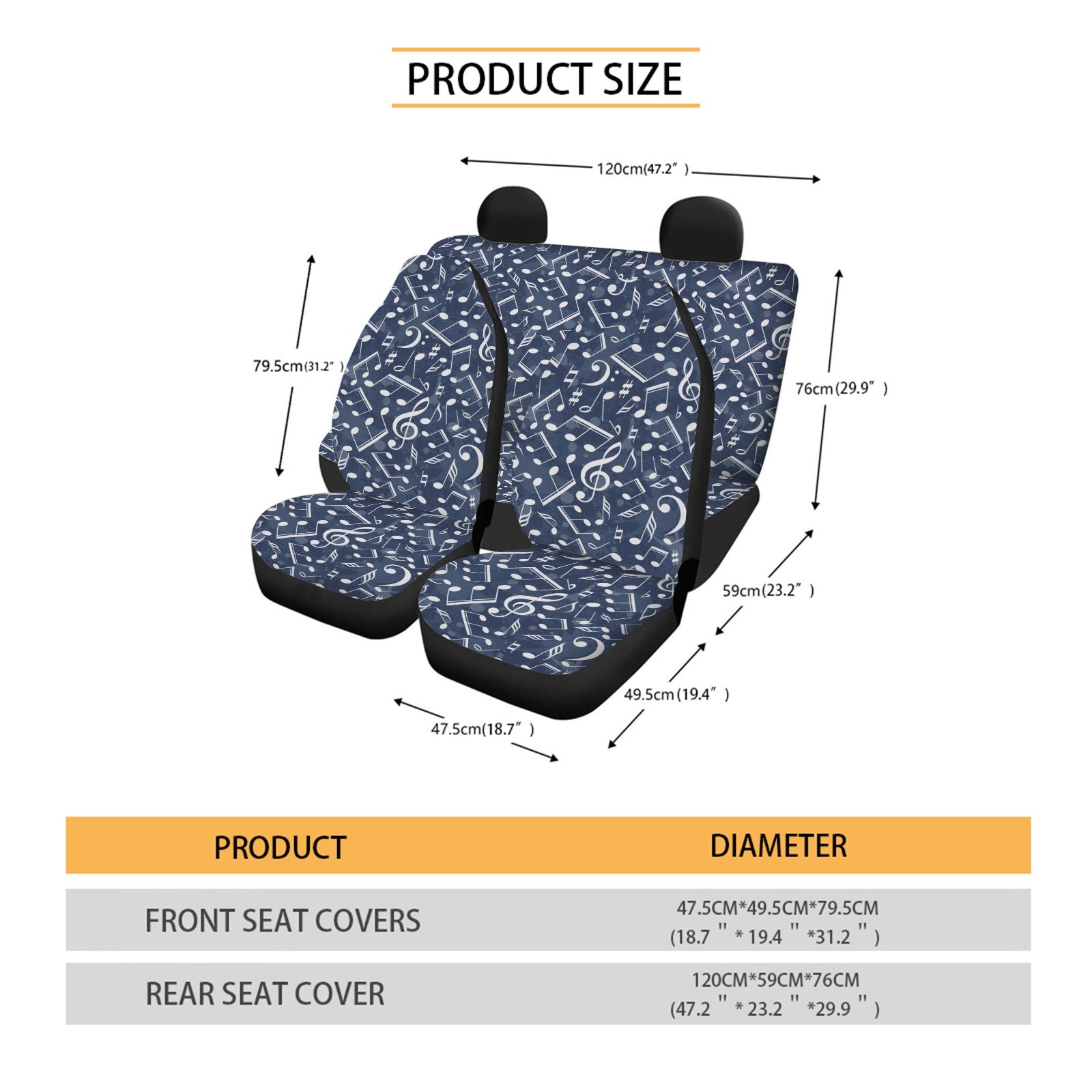 Music Blue Car Seat Cover (Full Set)