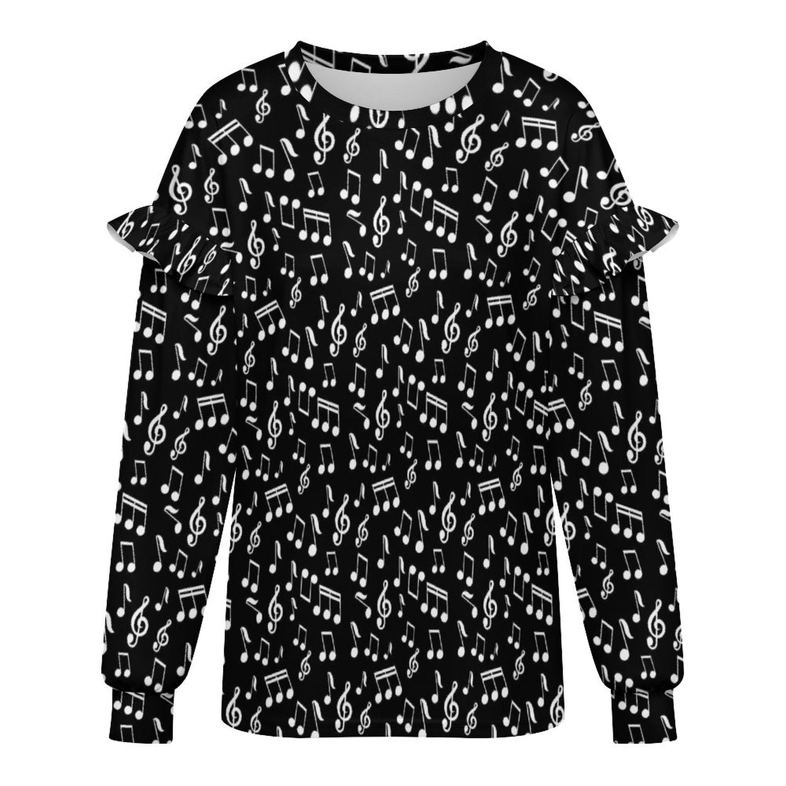 Music Black Ruffle Shoulder Sweatshirt