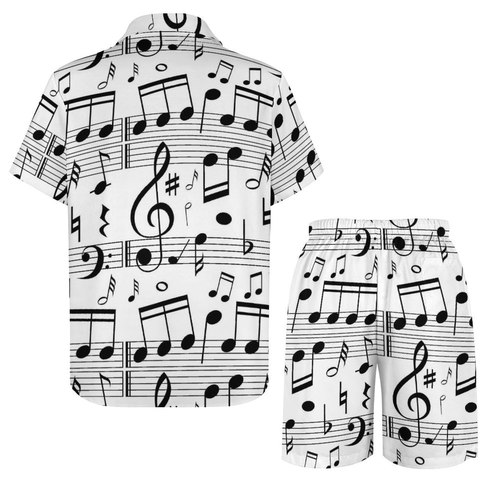 Men's Music Pattern Summer Shirt & Shorts Set