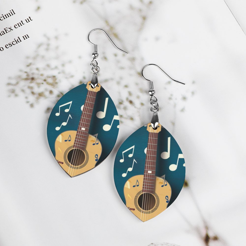 Guitar Print Wooden Dangle Earrings