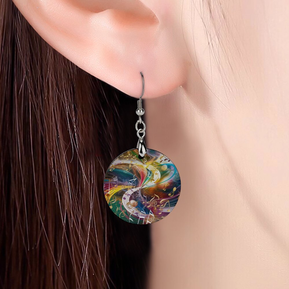 Music Art Round Wooden Earrings