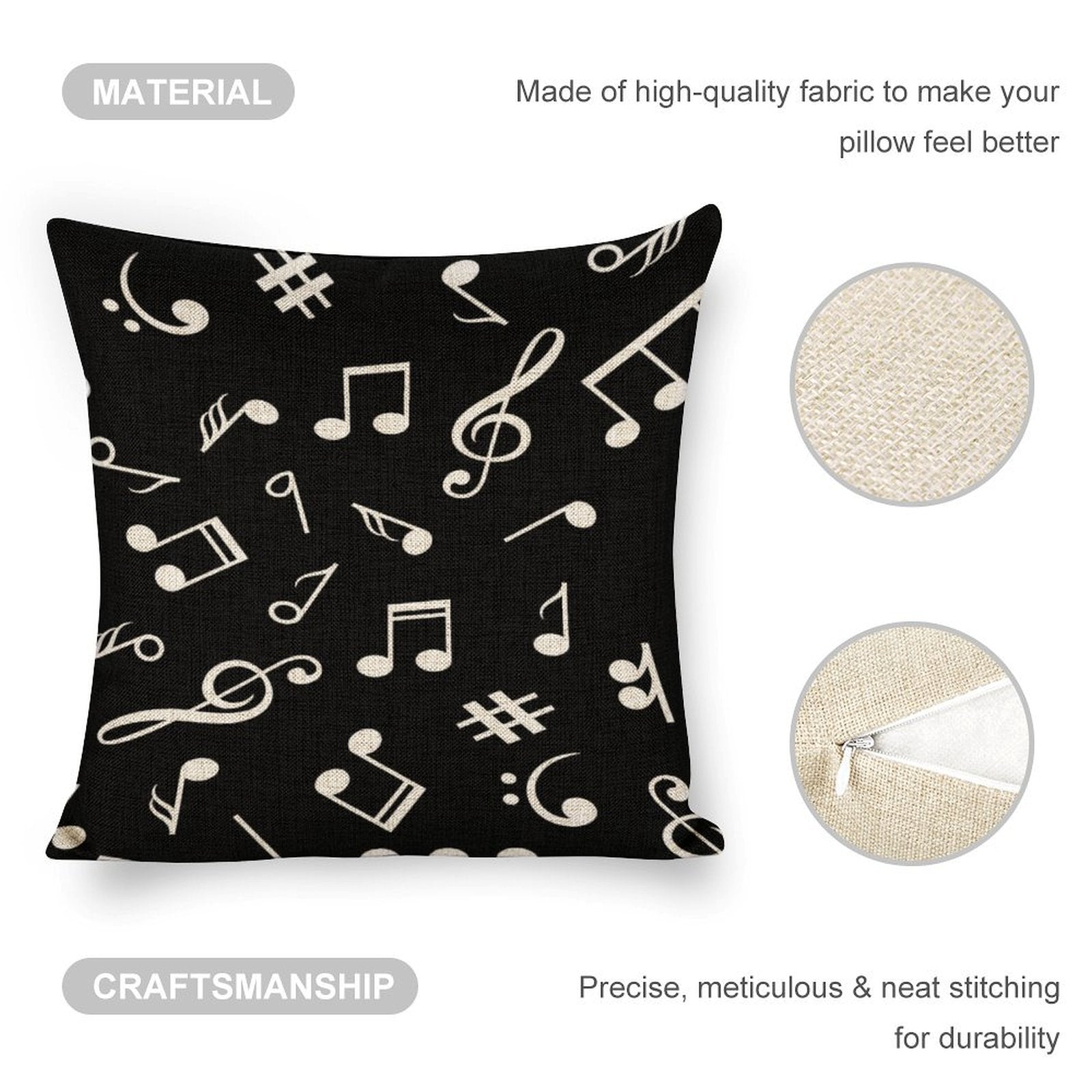 Music Black Linen Pillowcase (Set of 4)