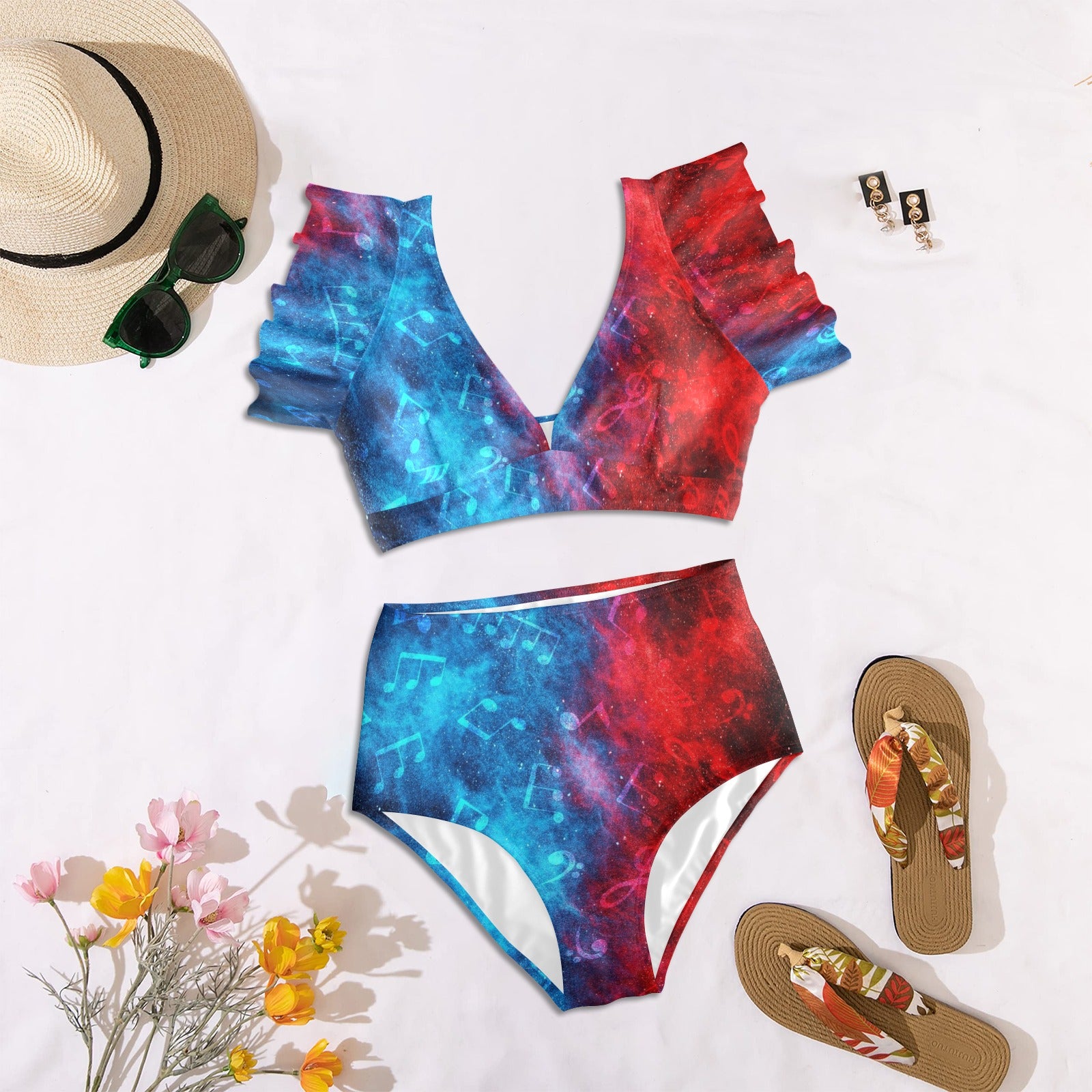 Music Fire & Ocean Ruffle Sleeve Bikini