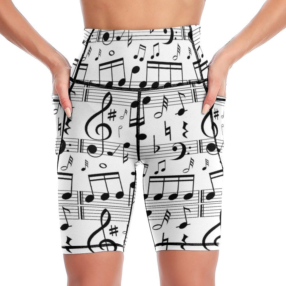 Music White Pocket Yoga Shorts