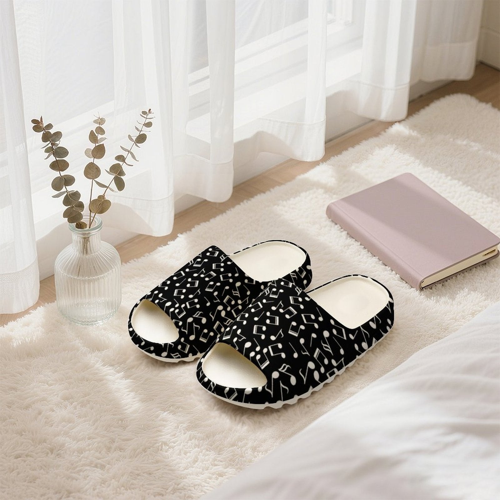 Music Black Unisex Thick Sole Slipper