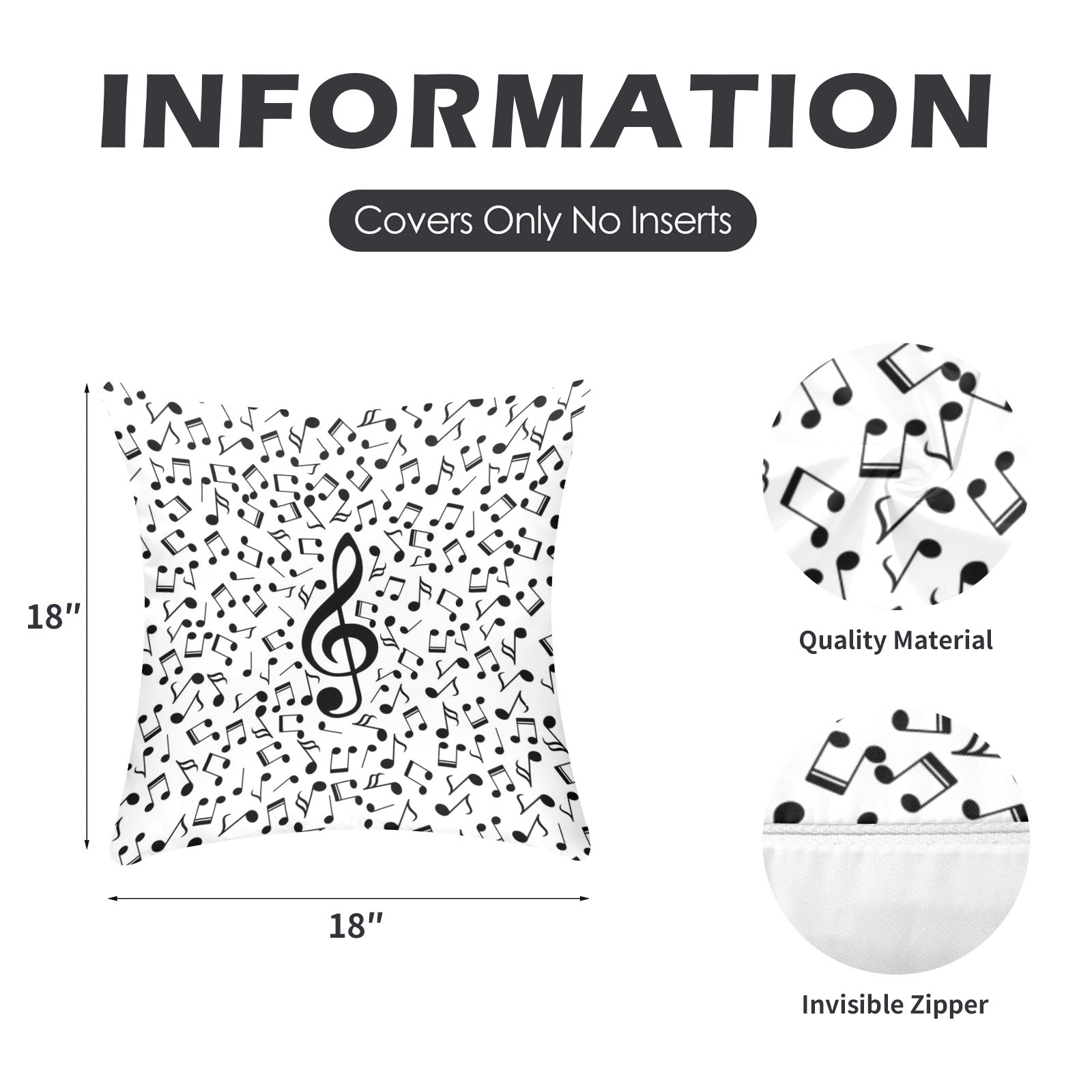 Music Notes Peach Skin Pillowcase (18"x18")