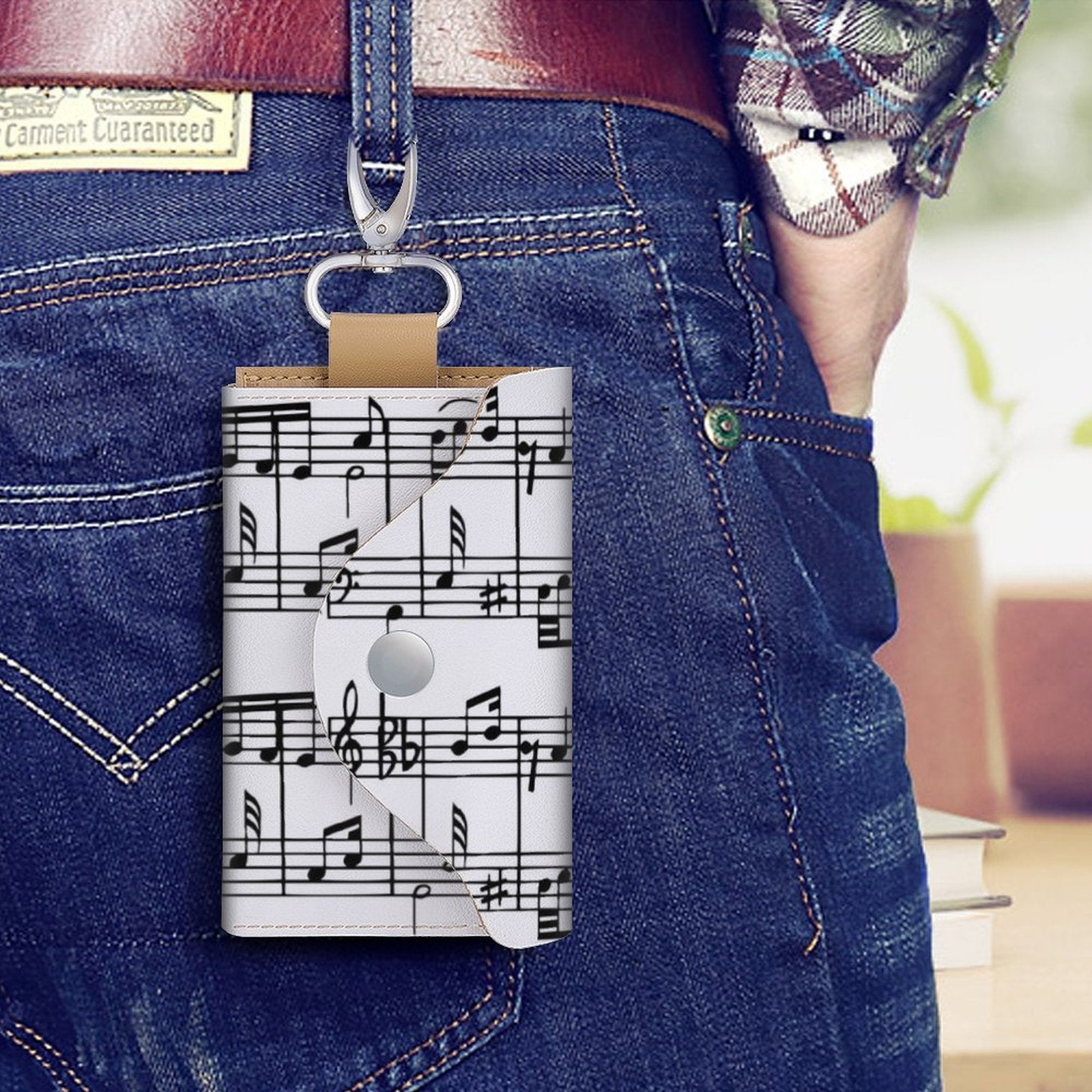 Music White Leather Key Bag