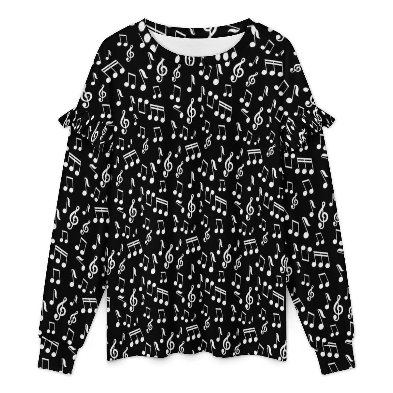 Music Black Ruffle Shoulder Sweatshirt