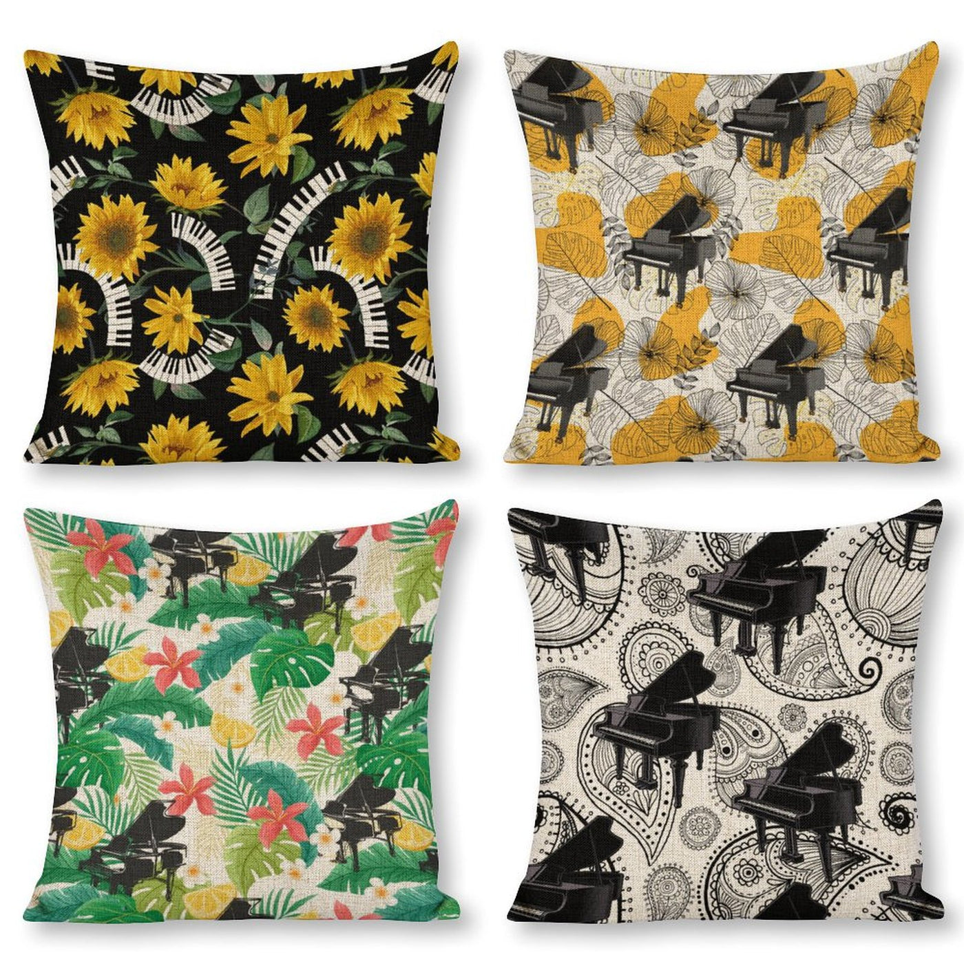 Love Piano Linen Pillowcase (Set of 4)