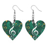 Music Green Heart Shape Wooden Earrings