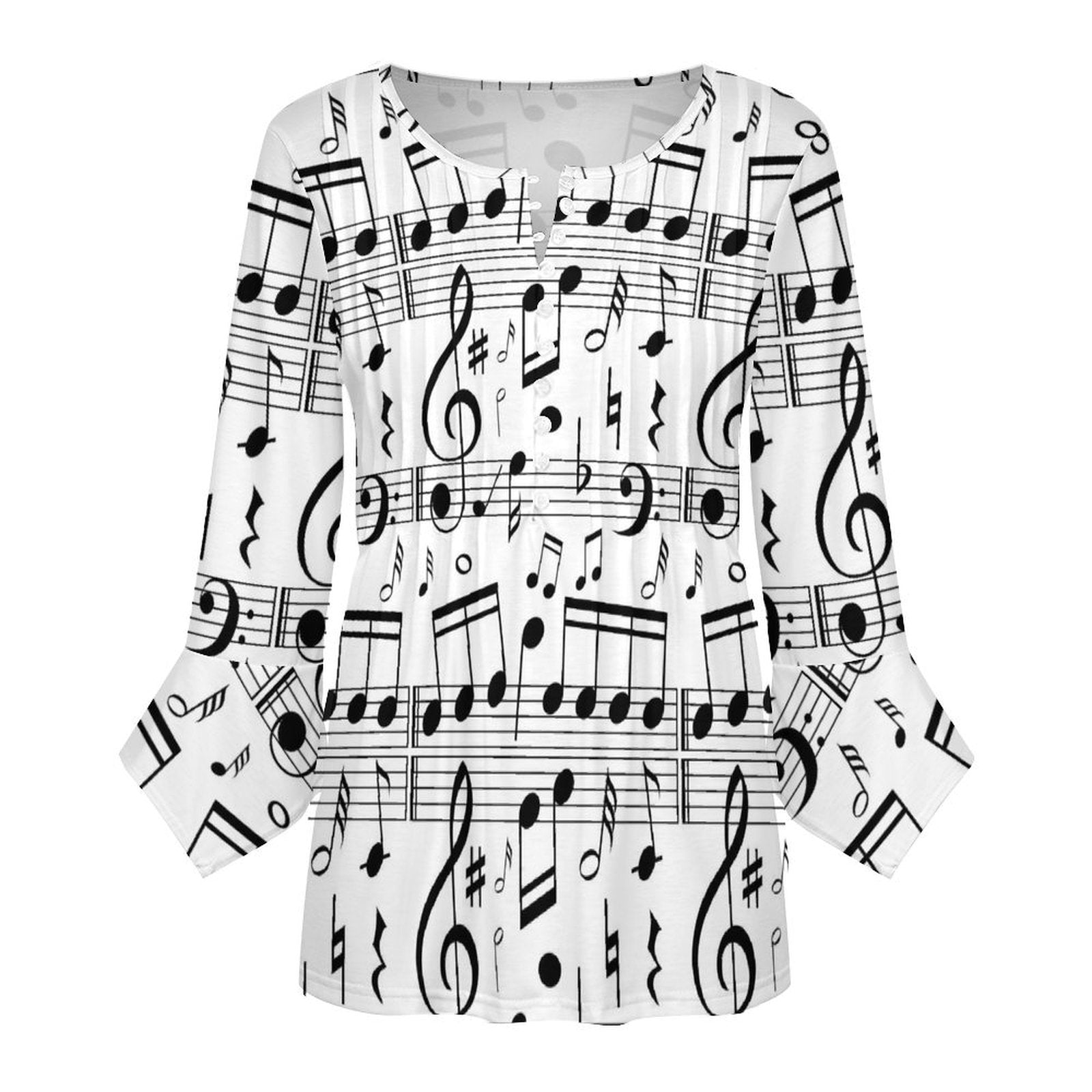 White Music Button Up Ruffled Petal Sleeve Top