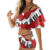 Red Spiral Piano Ruffle Off Shoulder Bikini