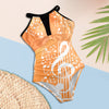Summer Music High Neck Mesh Ruched Swimsuit