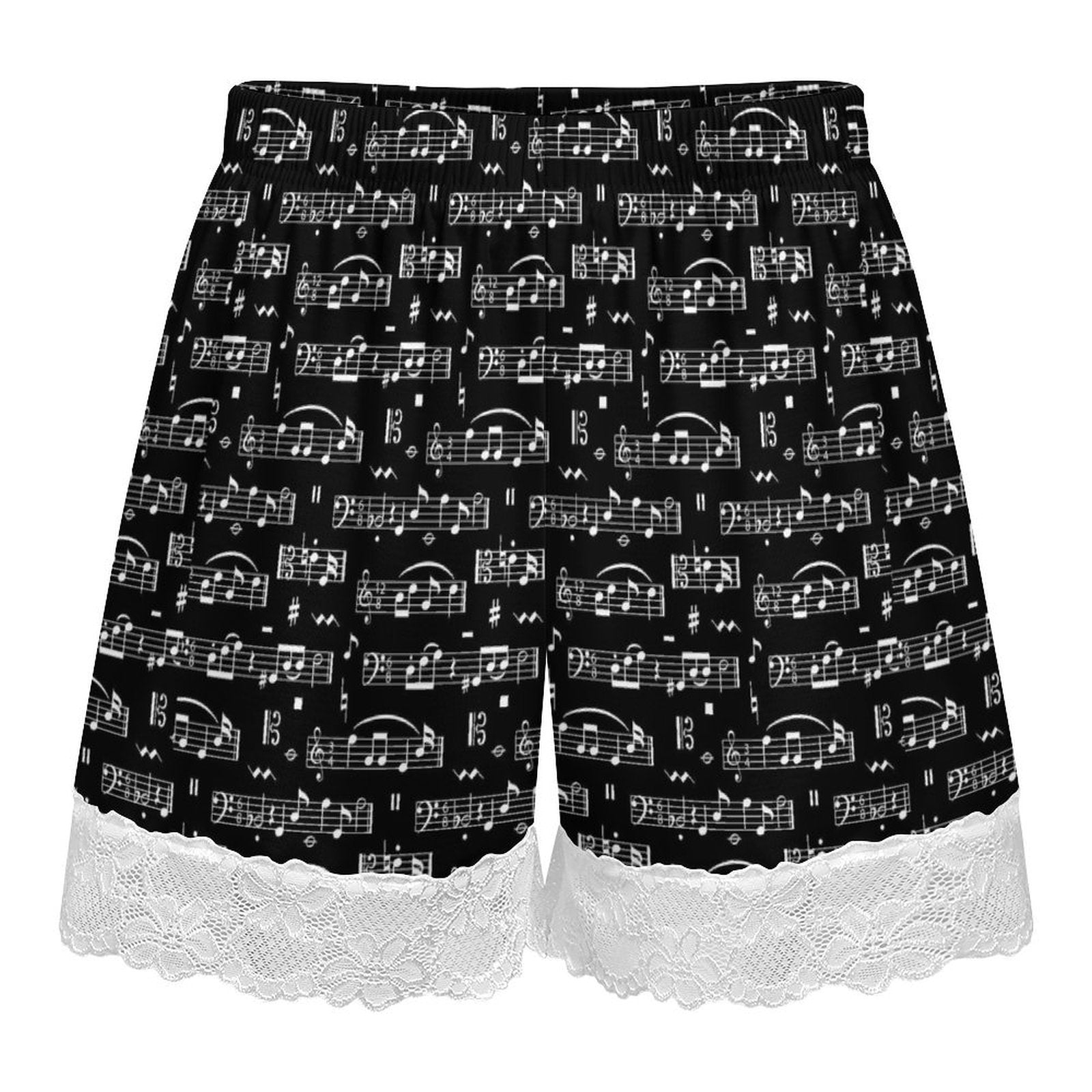 Black Music Style Women’s Lace Trim Pajama Shorts