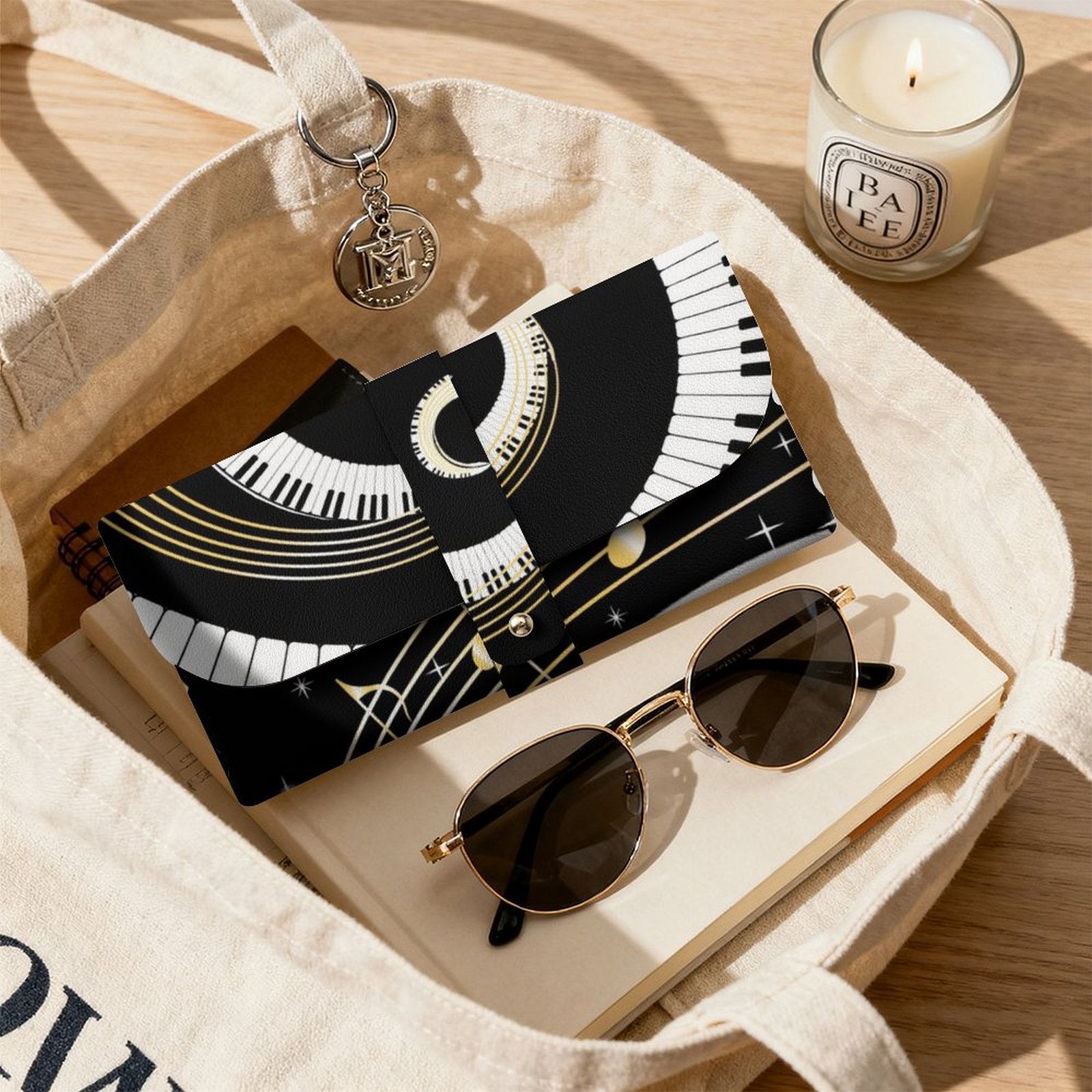 Piano Keys PU Leather Glasses Case