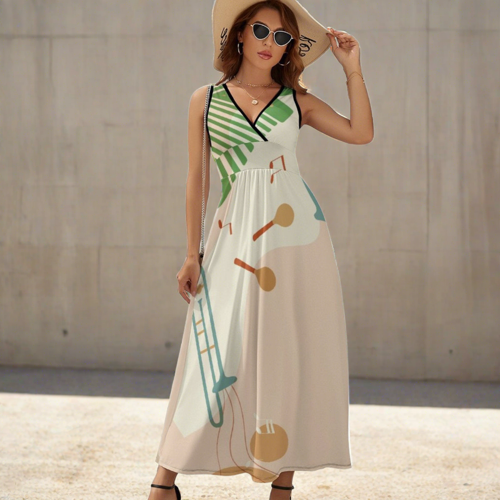 Musical Instruments Sleeveless Long Dress
