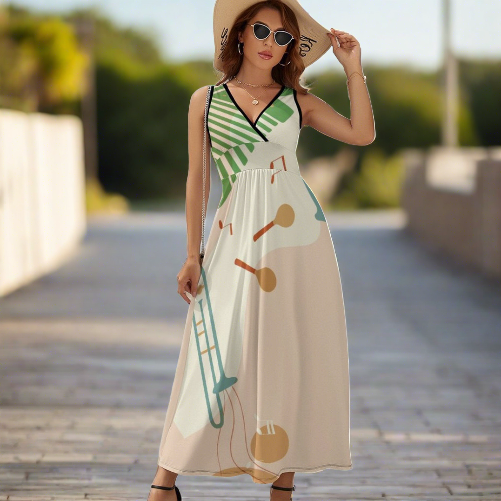 Musical Instruments Sleeveless Long Dress