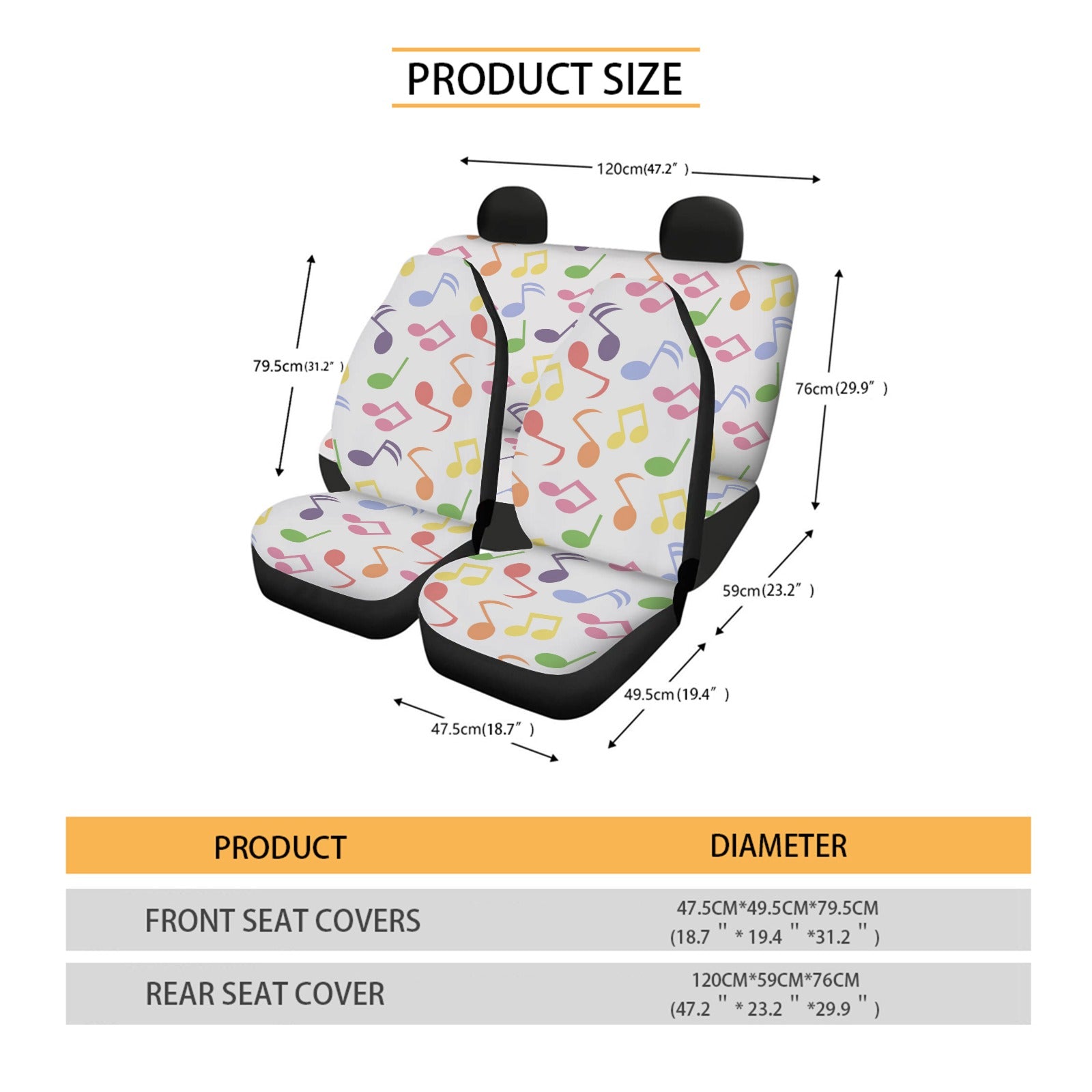 Colorful Music Pattern Car Seat Cover (Full Set)