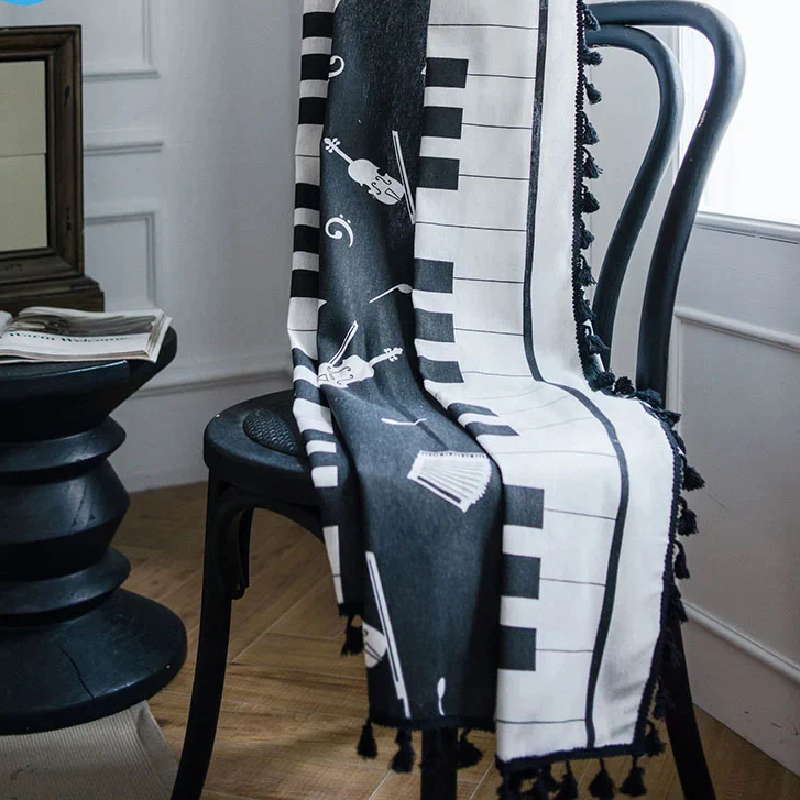 Black Tassels Piano Printed Curtain
