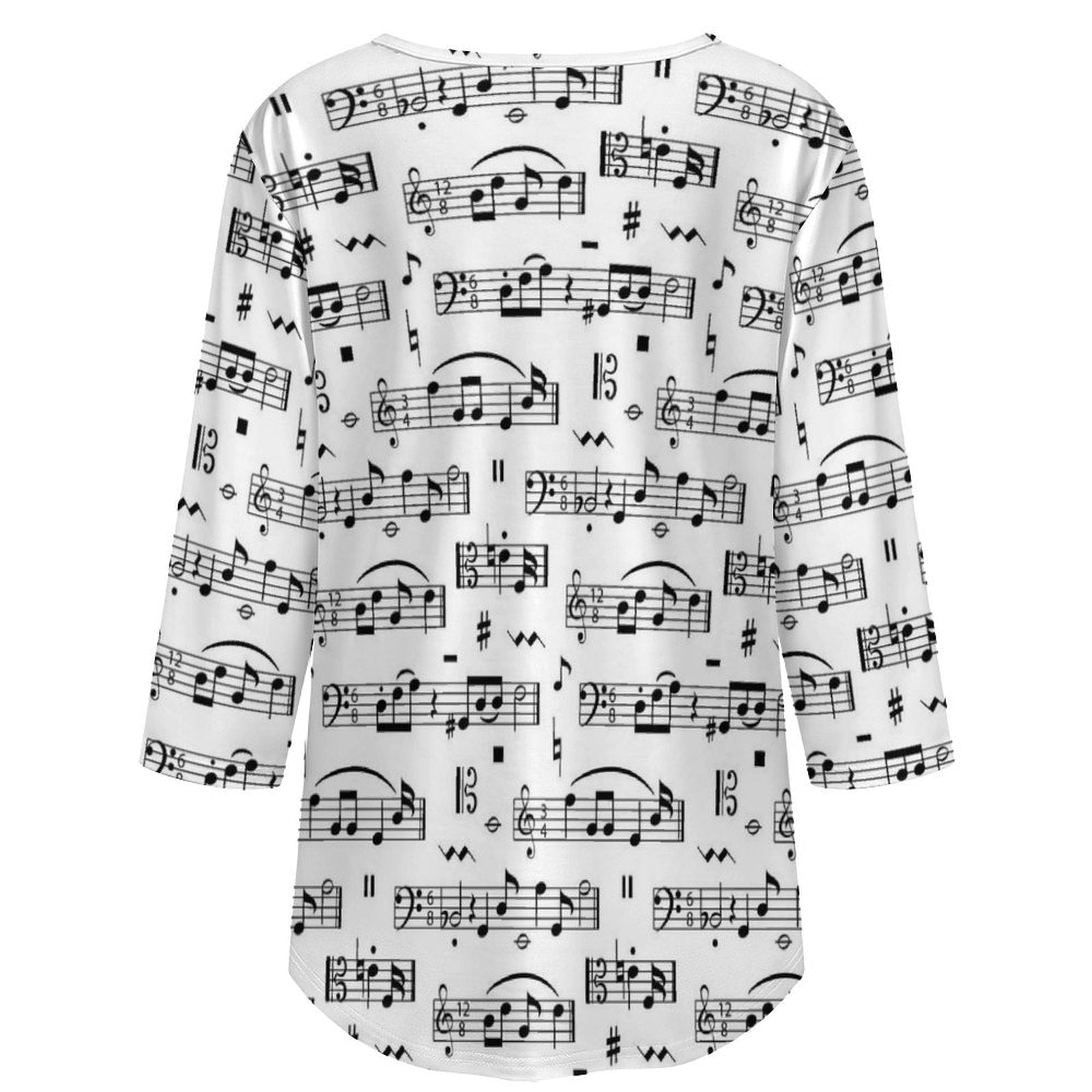 Music White Women's 3/4 Sleeve Pleated Tunic Top