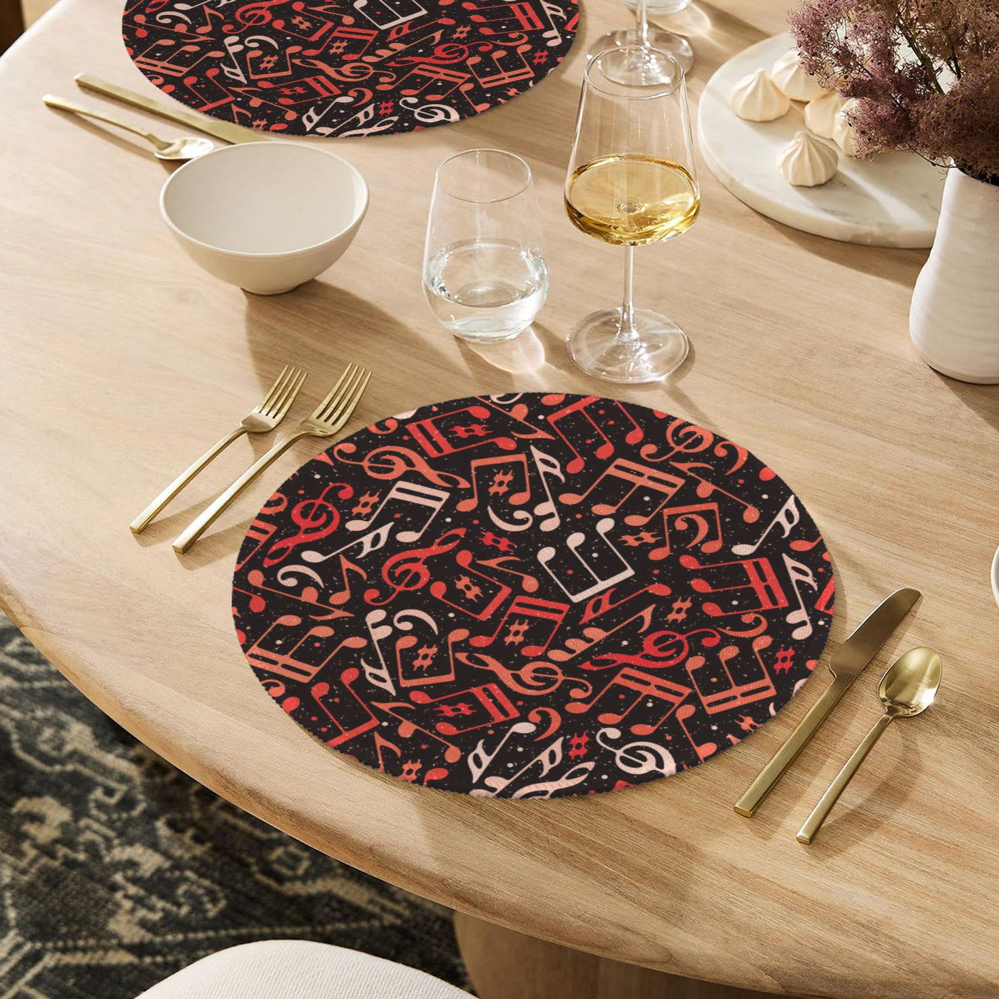 [USA Only] Orange Music Notes Round Placemat