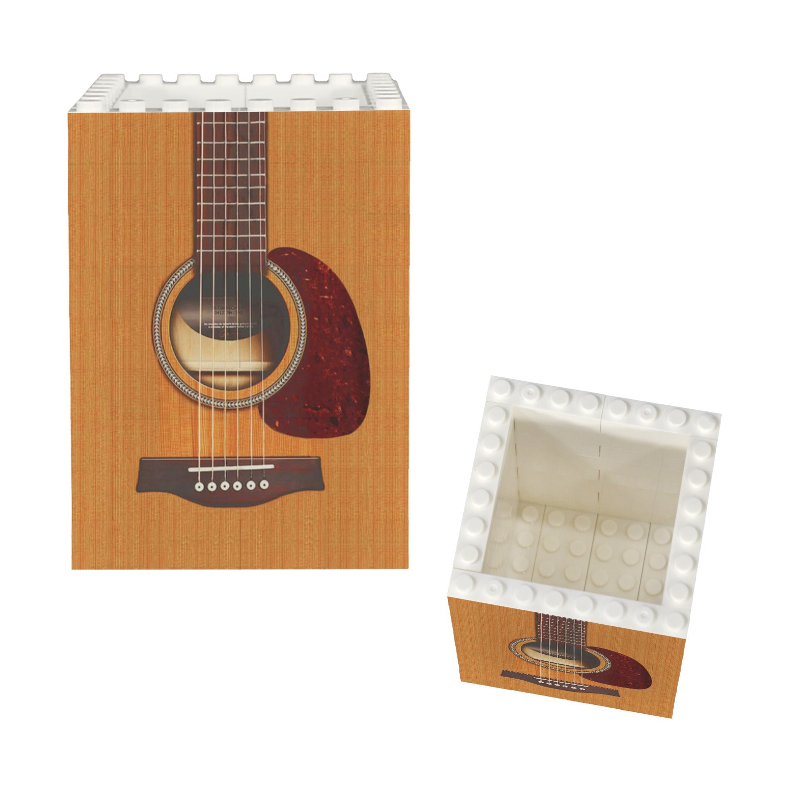 Wooden Guitar Building Bricks Pencil Holder