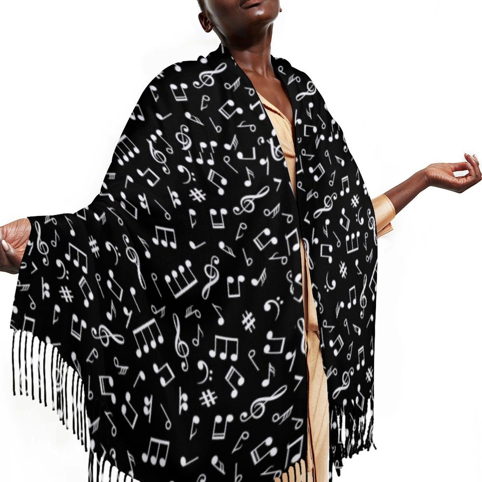 Music Notes Tassel Scarf