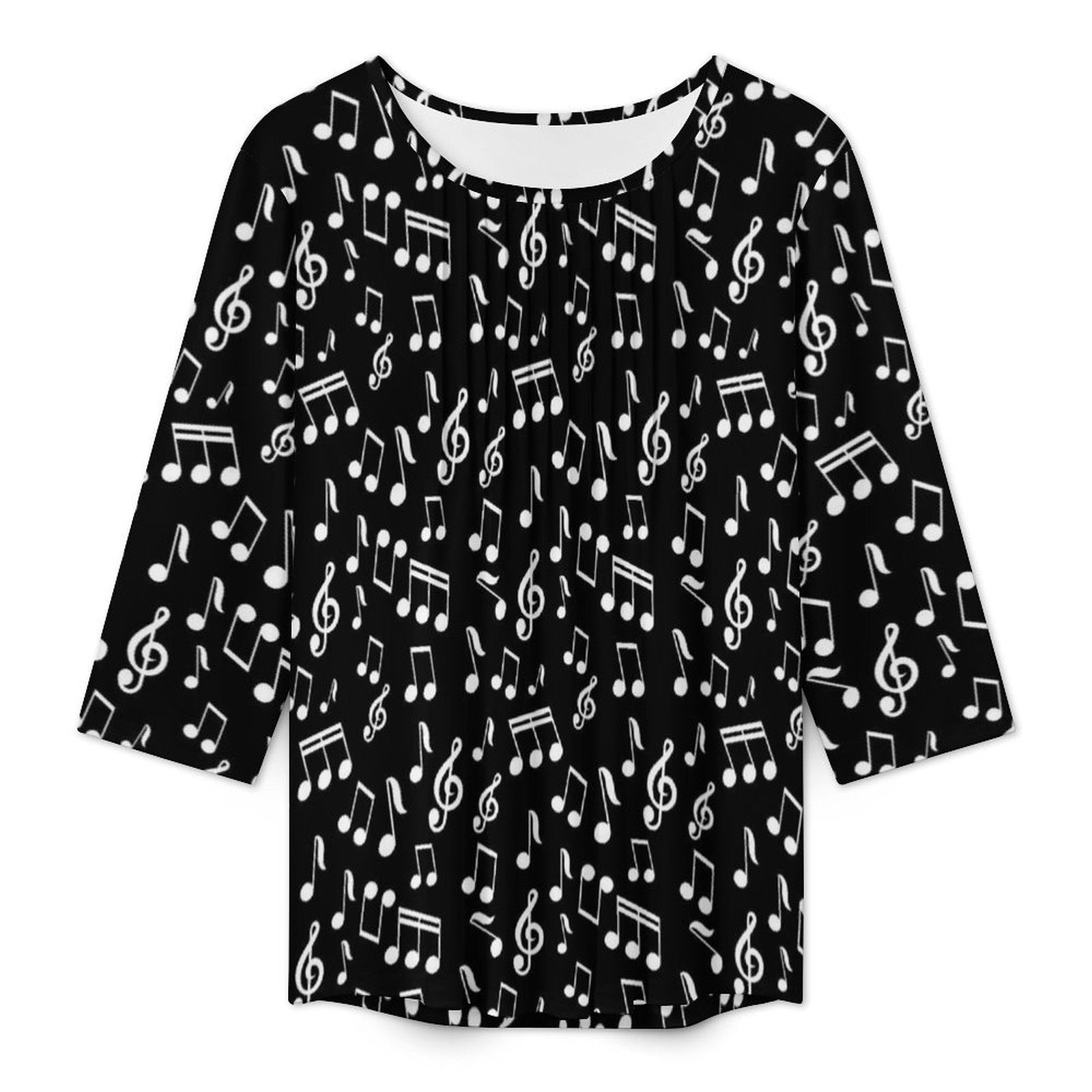 Music Black Women's 3/4 Sleeve Pleated Tunic Top
