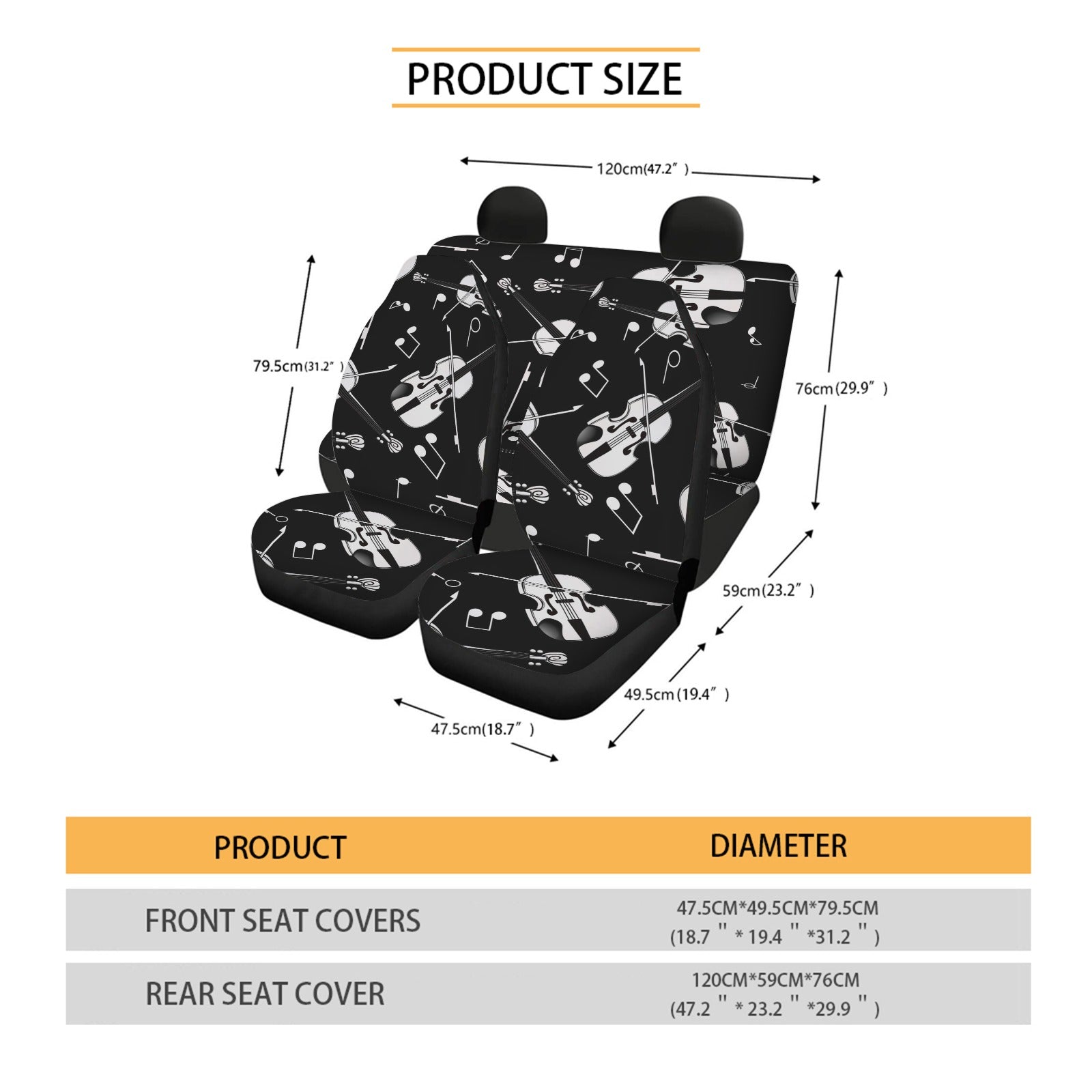 Violin Pattern Car Seat Cover (Full Set)