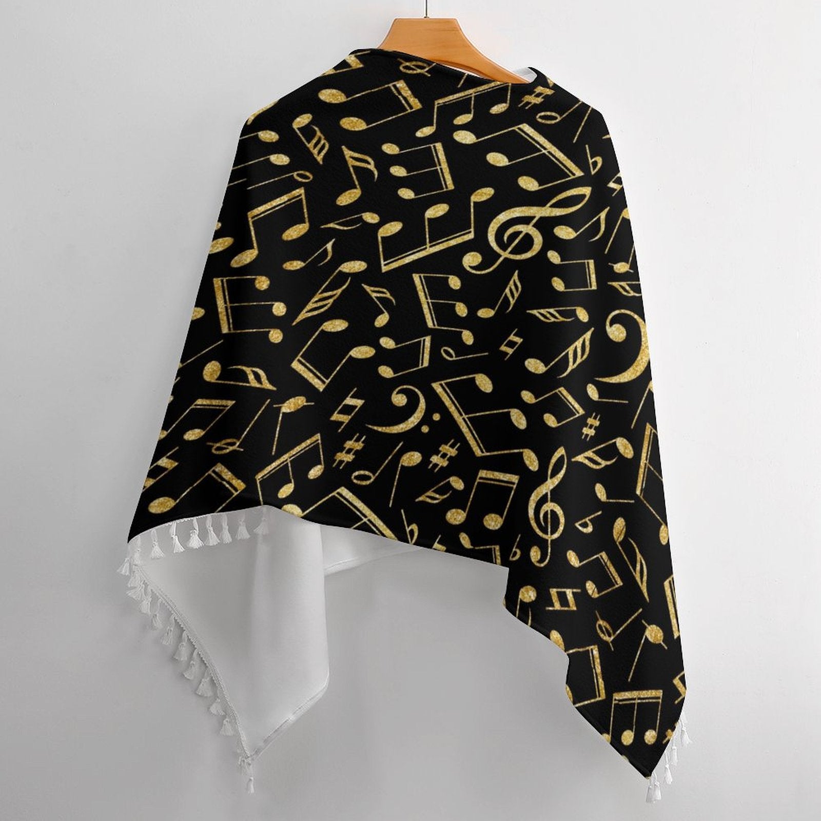 Gold & Black Music Print Fringed Cape