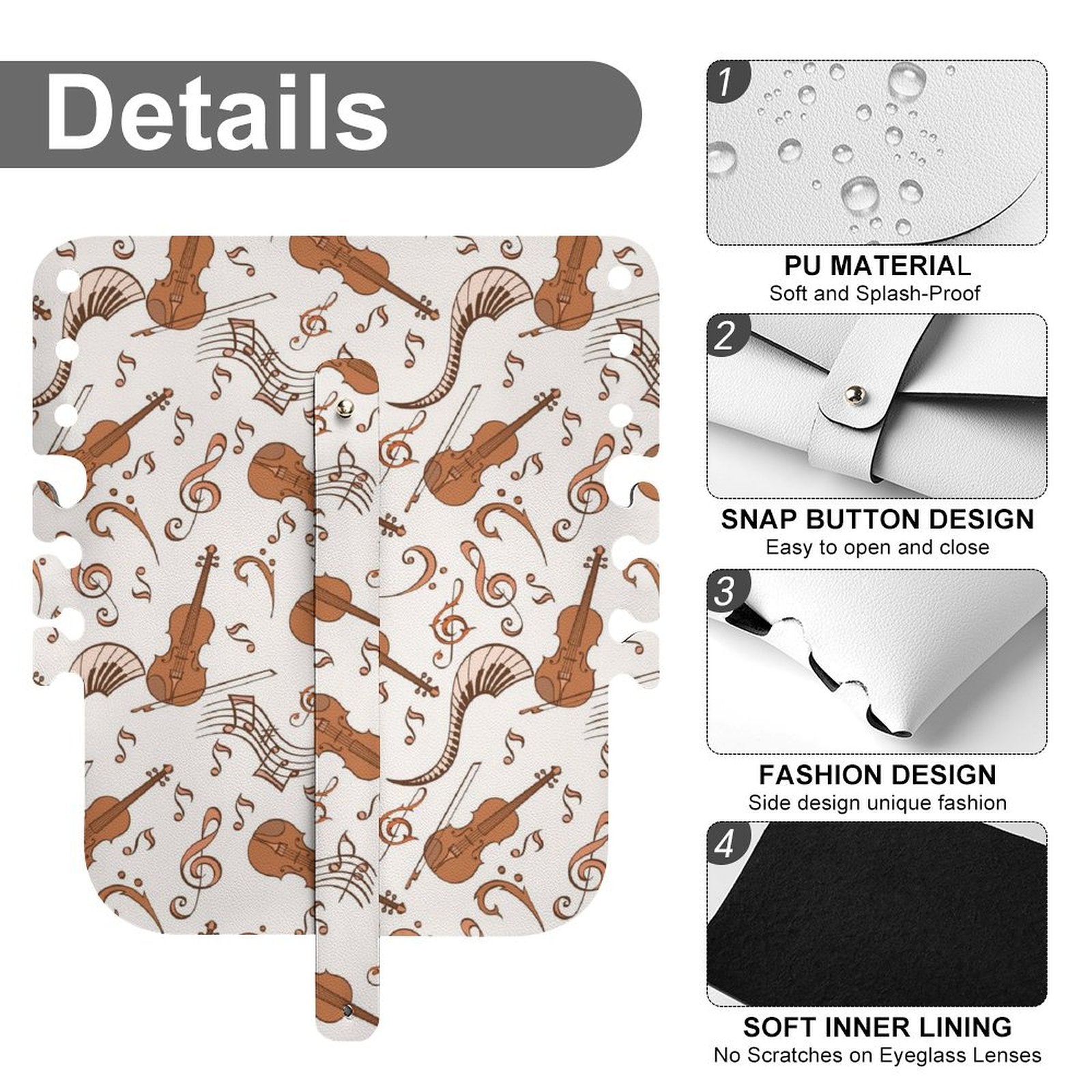 Violin PU Leather Glasses Case