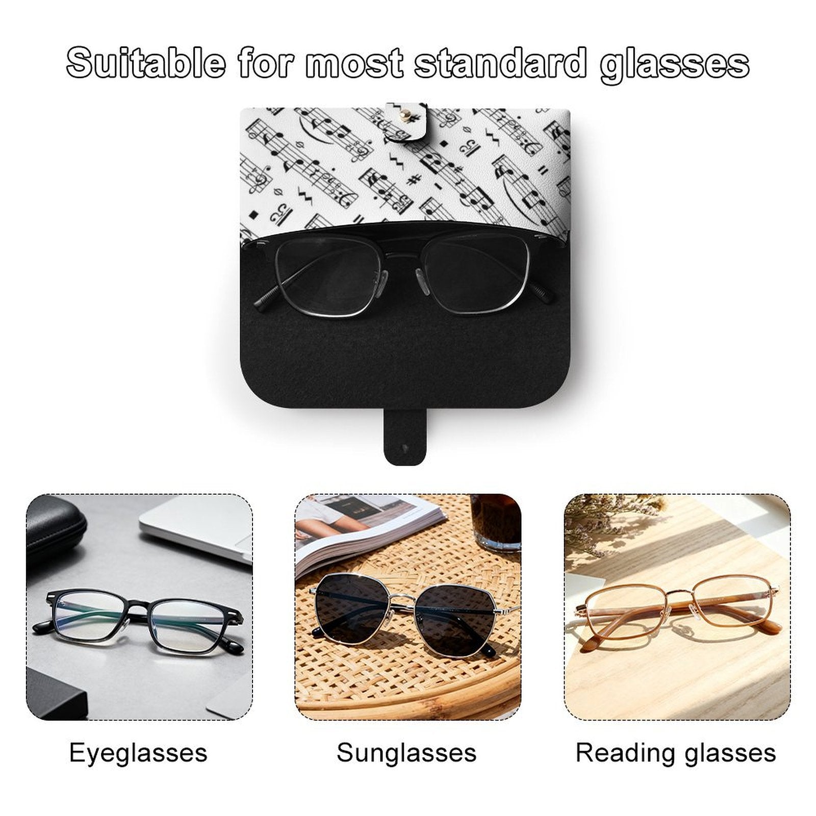Music Notes PU Leather Glasses Case