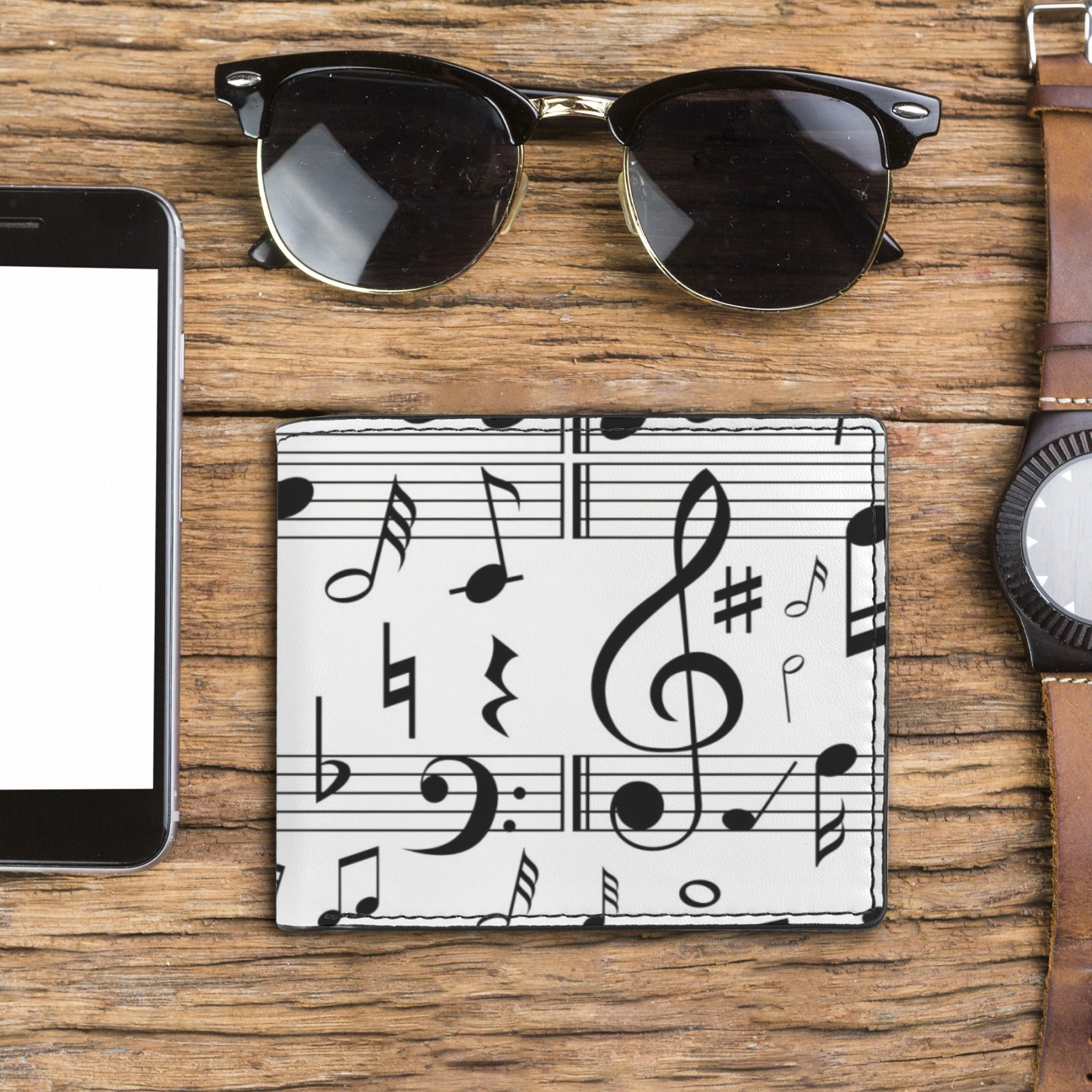 Music Scores White Men's Bifold Wallet (Photo Slot)