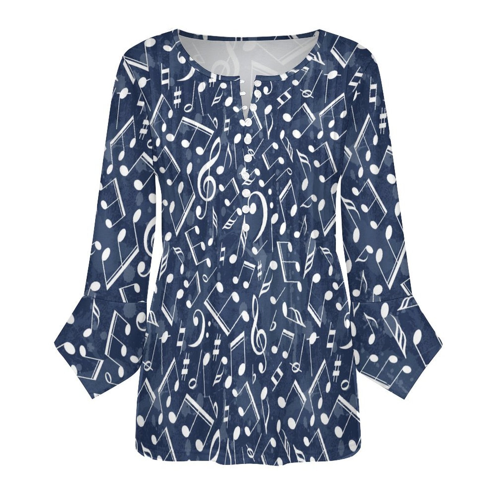 Music Ocean Button Up Ruffled Petal Sleeve Top