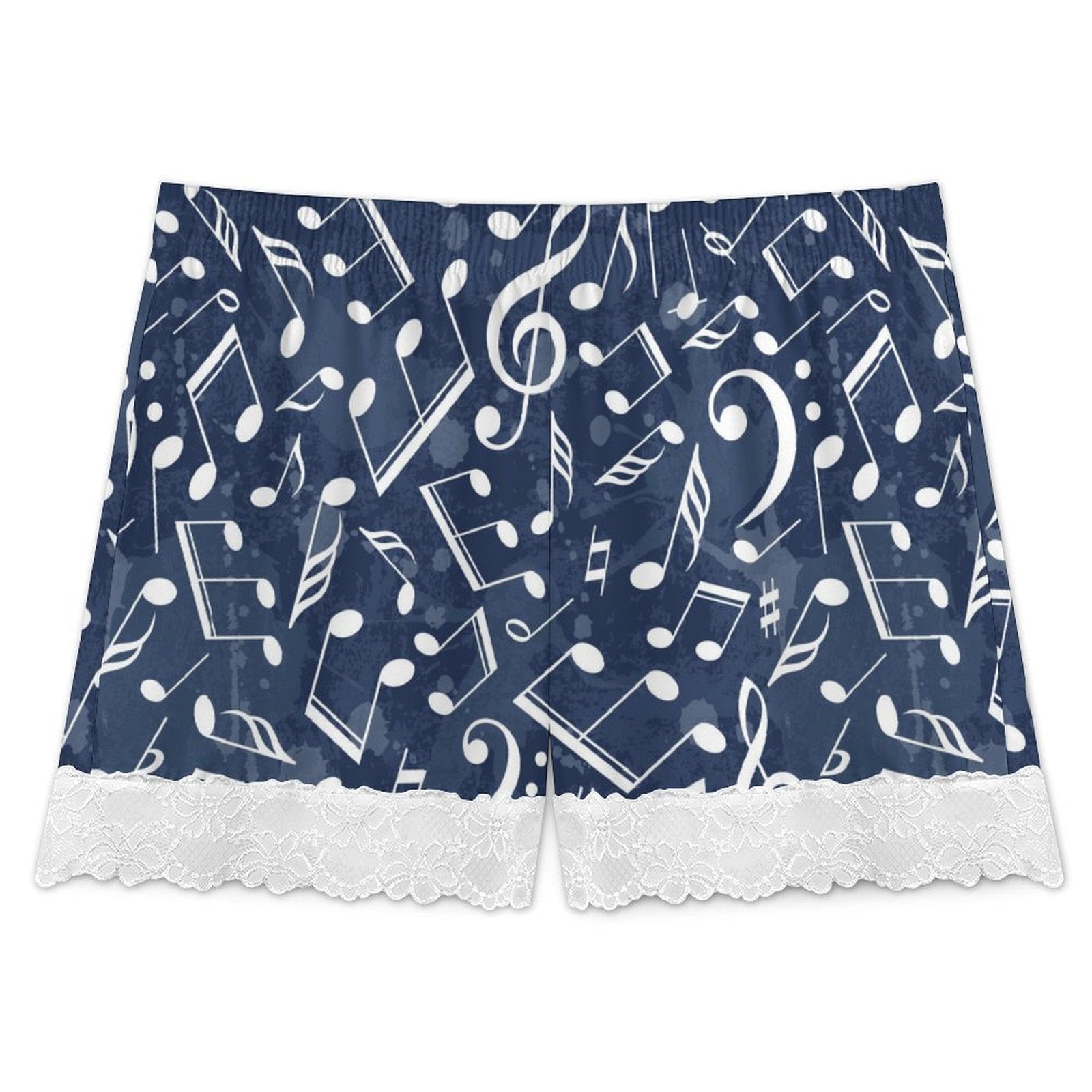 Music Pattern Women’s Lace Trim Pajama Shorts