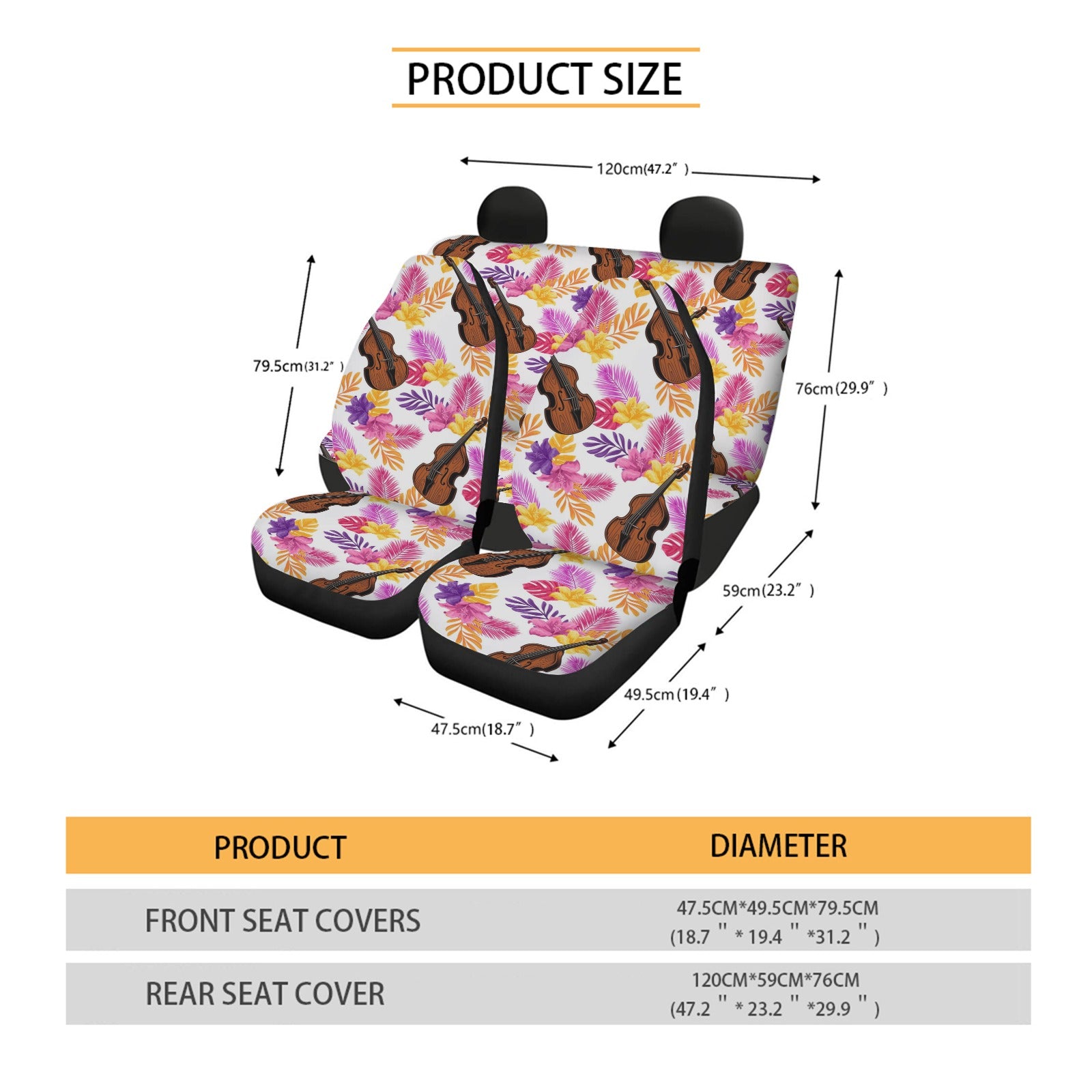 Double Bass Pattern Car Seat Cover (Full Set)
