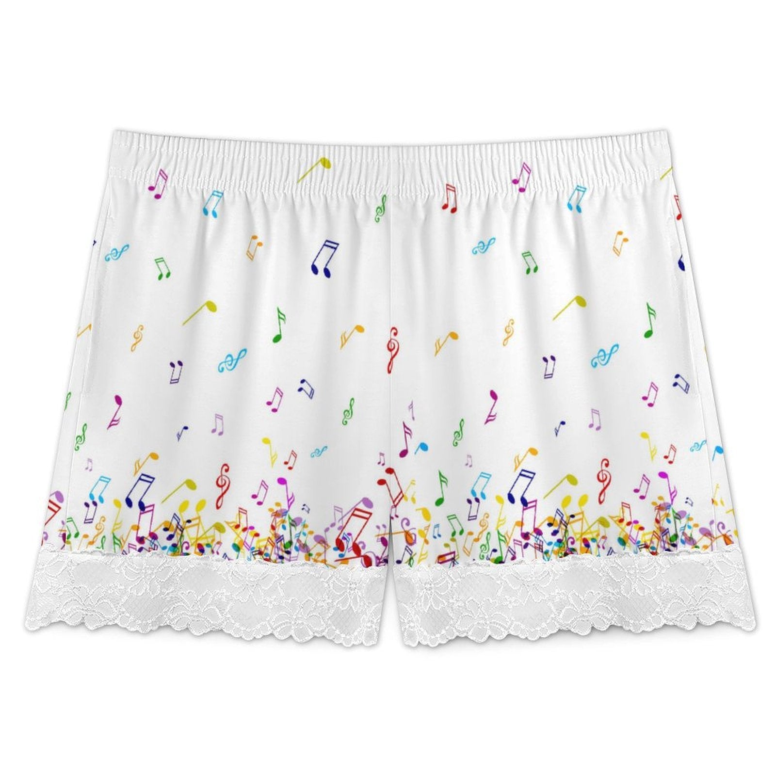 Rainbow Music Notes Women’s Lace Trim Pajama Shorts
