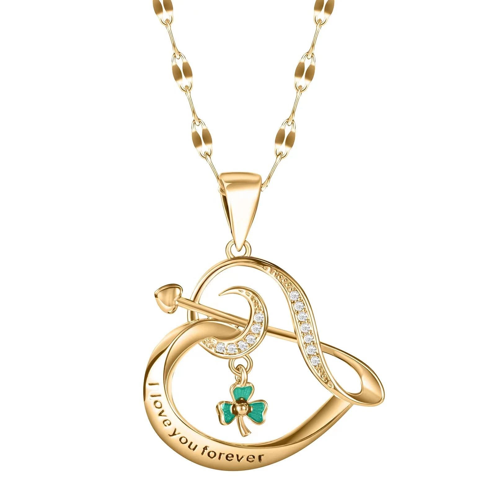 Treble Clef Clover Heart Pendant Necklace