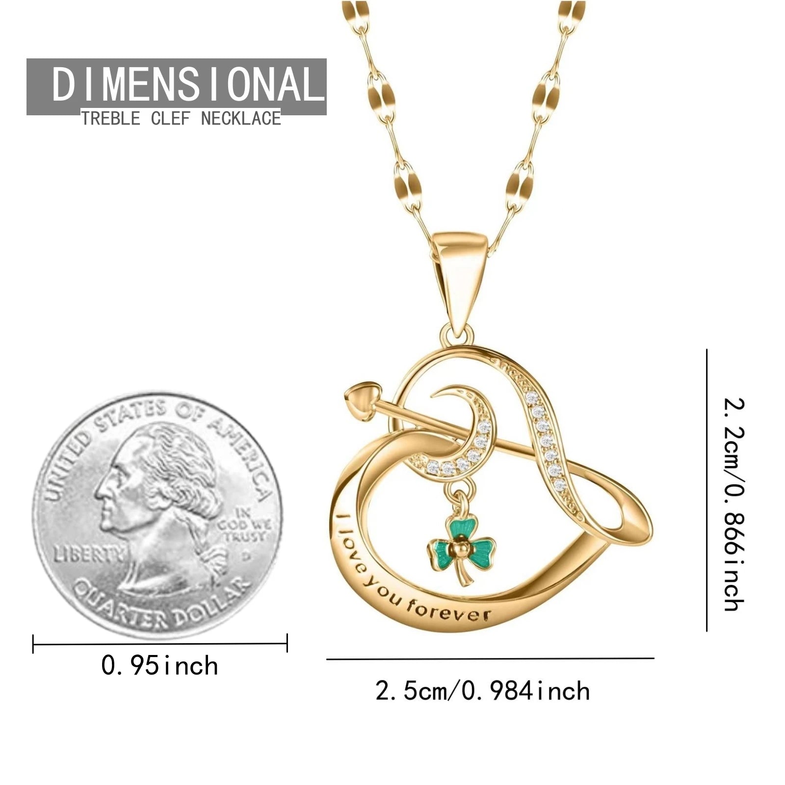 Treble Clef Clover Heart Pendant Necklace